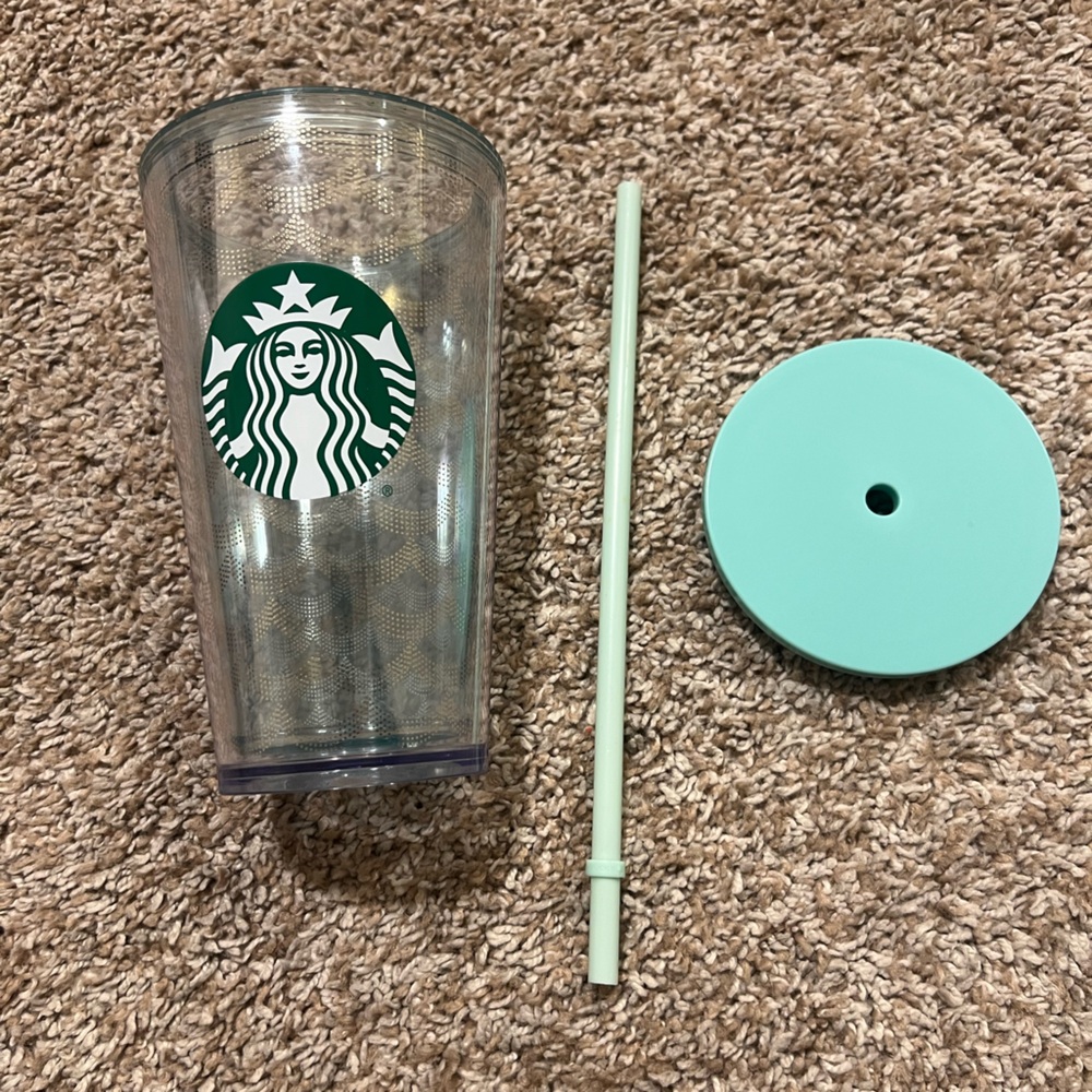 Starbucks Clear Tumbler with Mint Lid and Straw